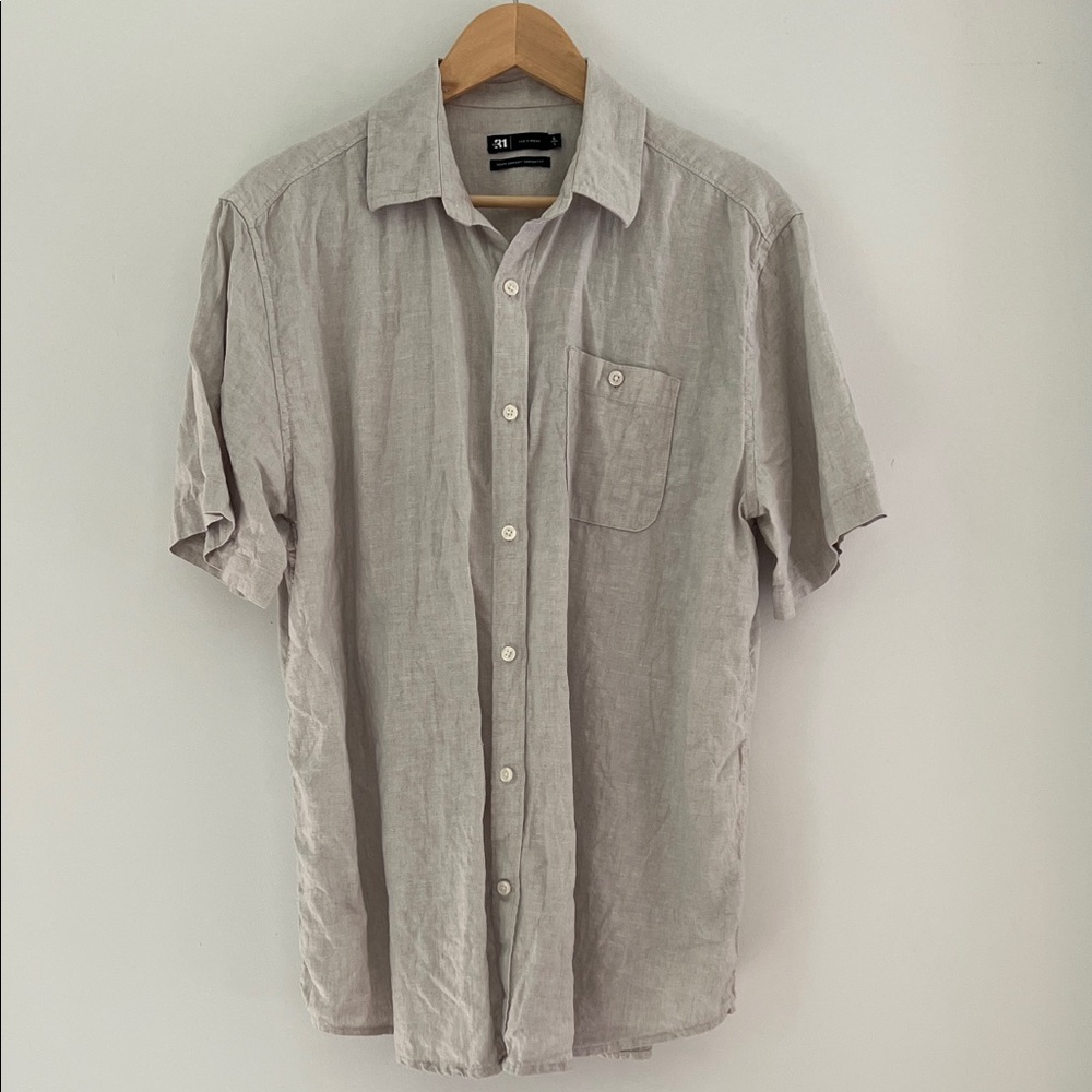 Simons Le 31 men’s short sleeve linen button down Large